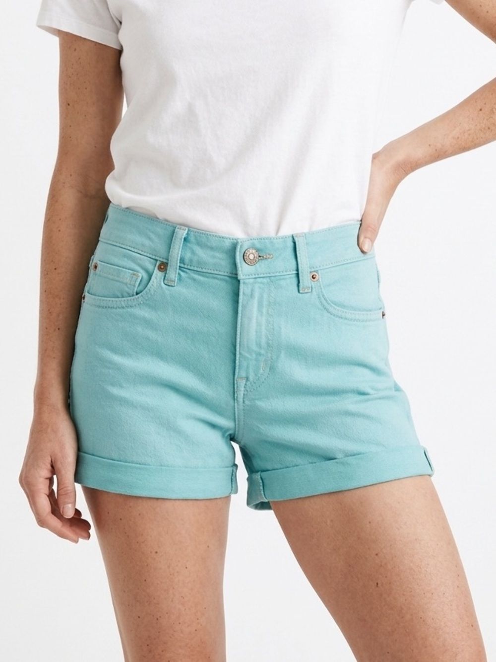 MADEWELL | Turquoise Blue Raw Edge Denim Jean Shorts Women’s Waist Size 26 (2)